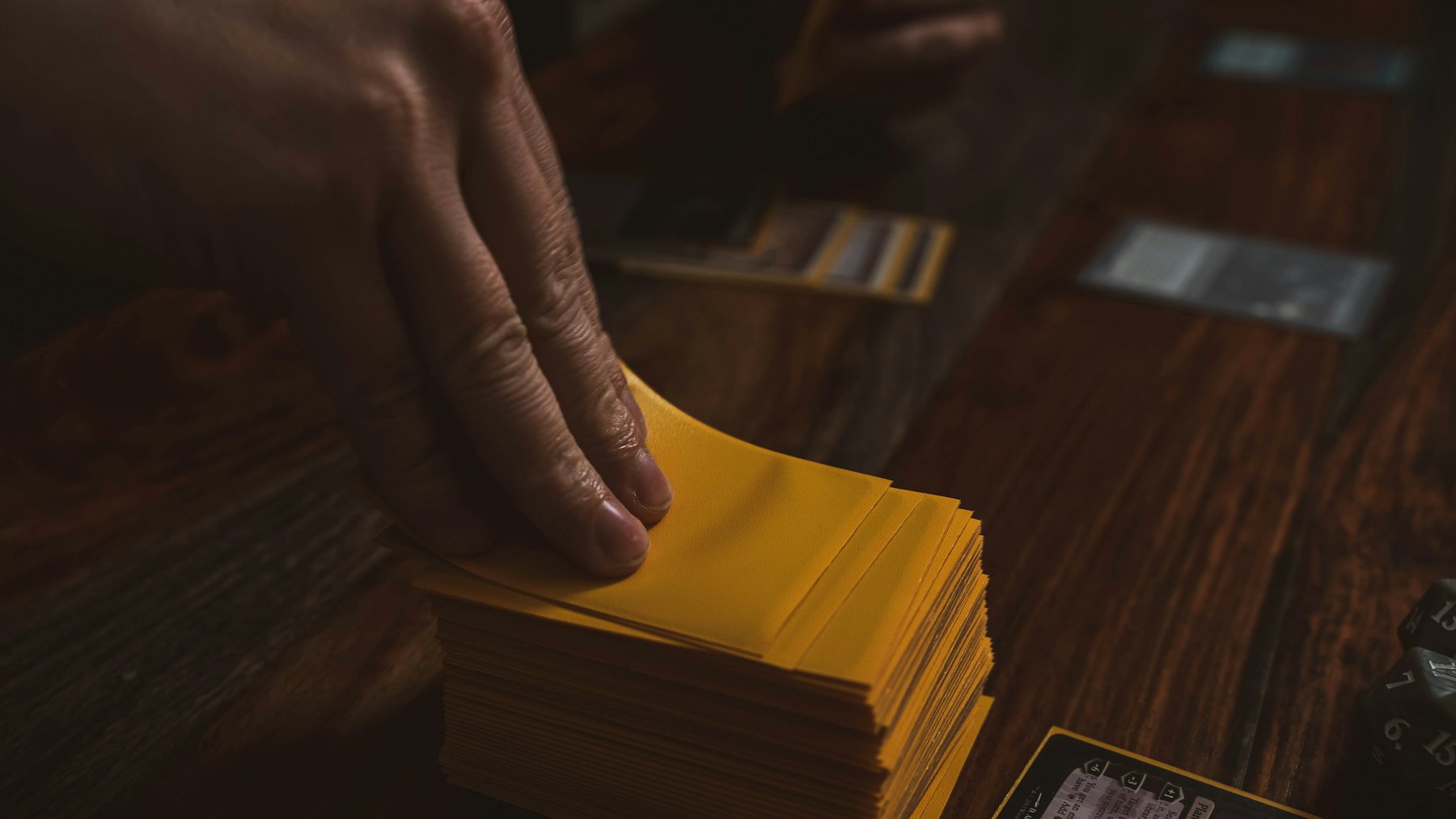 Collector browsing trading cards